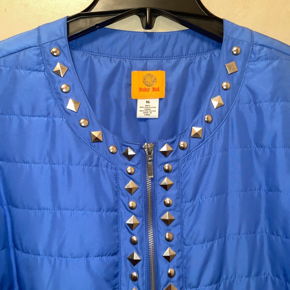 Ruby Rd. Blue Studded Puffer Jacket - Picture 2 of 13